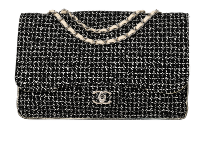 Tweed Soft Single Flap, &pound;850, Handbags, Black/White, Fabric, Front view